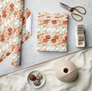 Papier Cadeau Fleur floral aquarelle orange automne 