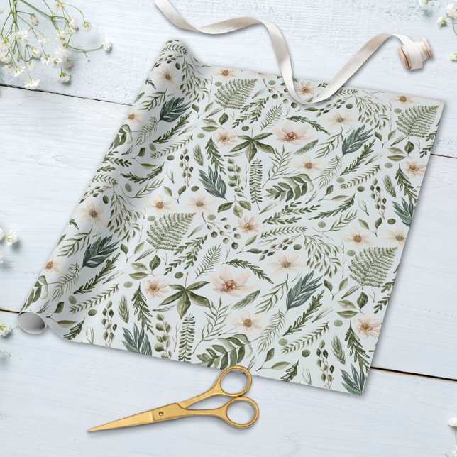Papier Cadeau Fleur Folithe Aquarelle sans fil motif floral (Close up)