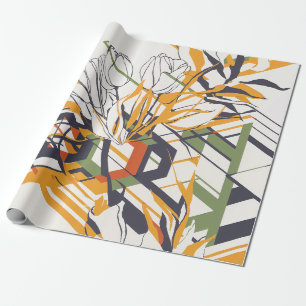 Papier Cadeau Fleur géométrique de moutarde chaude avec détails