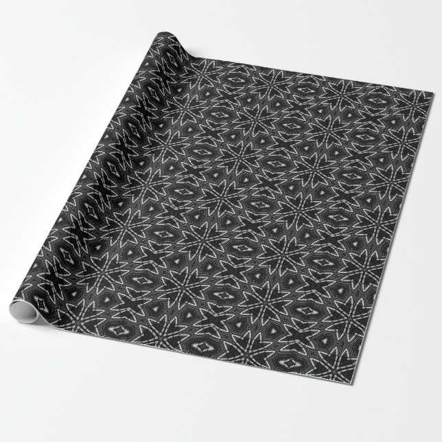 Papier Cadeau Fleur géométrique gris noir Motif couleur foncée (Déroulé)