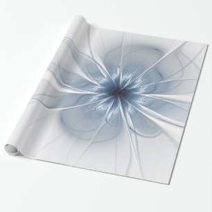 Papier Cadeau Fleur imaginaire fractale bleue douce et tendresse