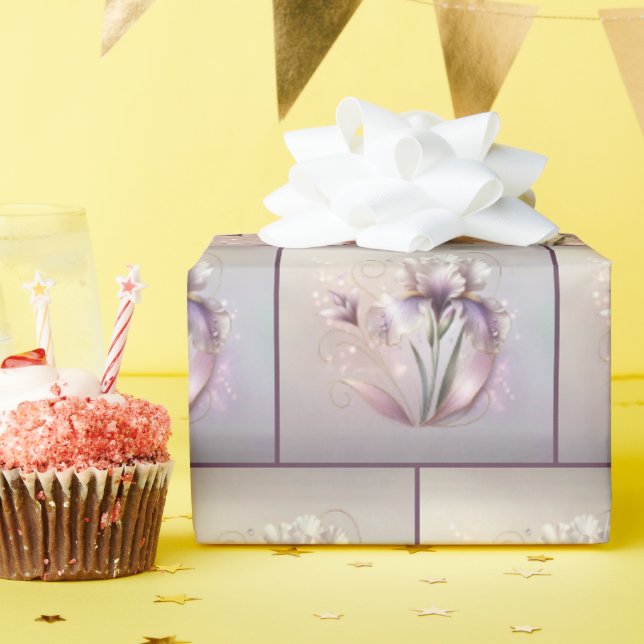 Papier Cadeau Fleur Iris Élégante Avec Etching Or (Fête d'anniversaire)