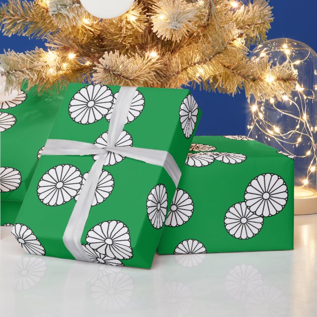 Papier Cadeau Fleur japonaise circulaire verte rétro (Vacances)