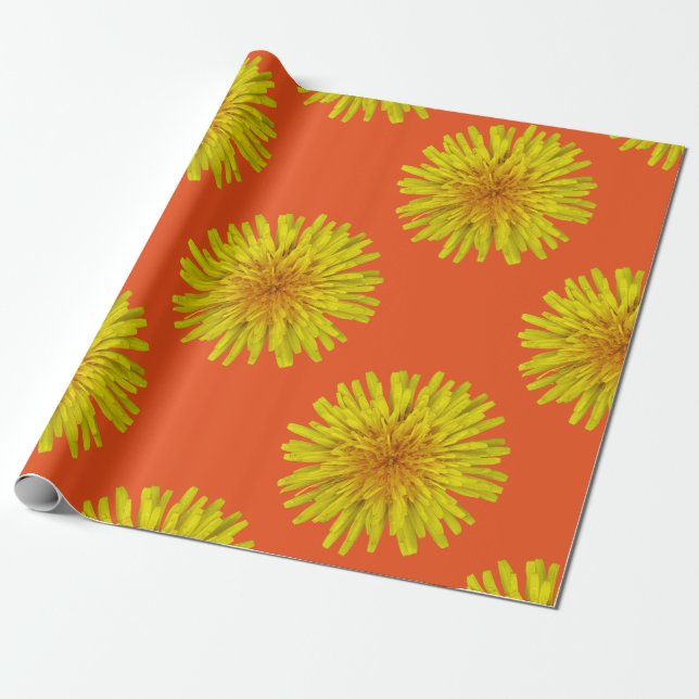 Papier Cadeau Fleur jaune énorme de pissenlit d'été sur toute (Déroulé)