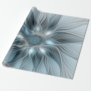 Papier Cadeau Fleur joyeuse abstraite fleur grise bleue fractale