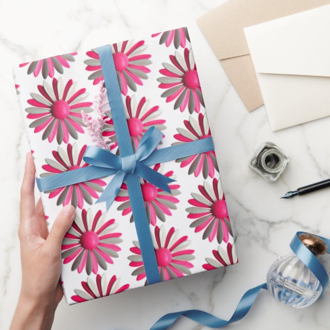 Papier Cadeau Fleur marguerite rose MOD Printemps Été Jardin Mar (Cadeaux)