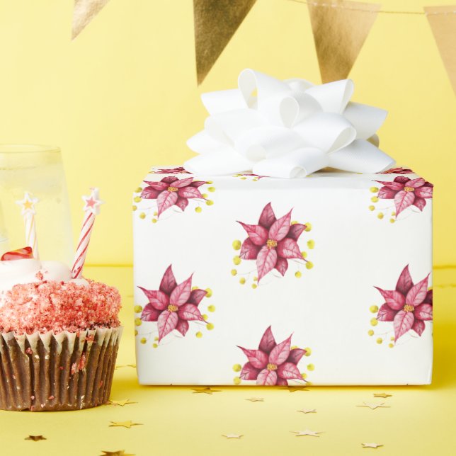 Papier Cadeau Fleur moderne Noël rouge chaud (Fête d'anniversaire)