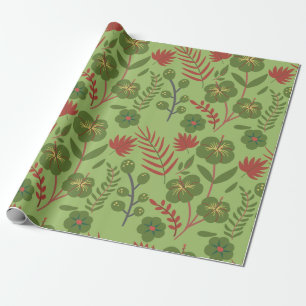 Papier Cadeau Fleur motif, branche, feuille fleurie verte sans s