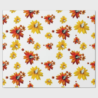 Papier Cadeau Fleur orange et jaune gras avec papillons