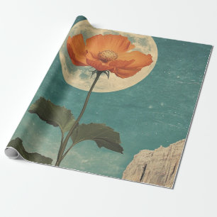 Papier Cadeau Fleur orange Lune - Charme Boho Vintage