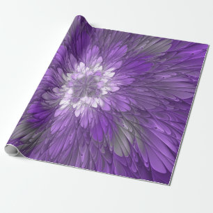 Papier Cadeau Fleur psychédélique violette Abstraite Fractal Art