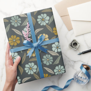 Papier Cadeau Fleur Rétro Bleue et Jaune