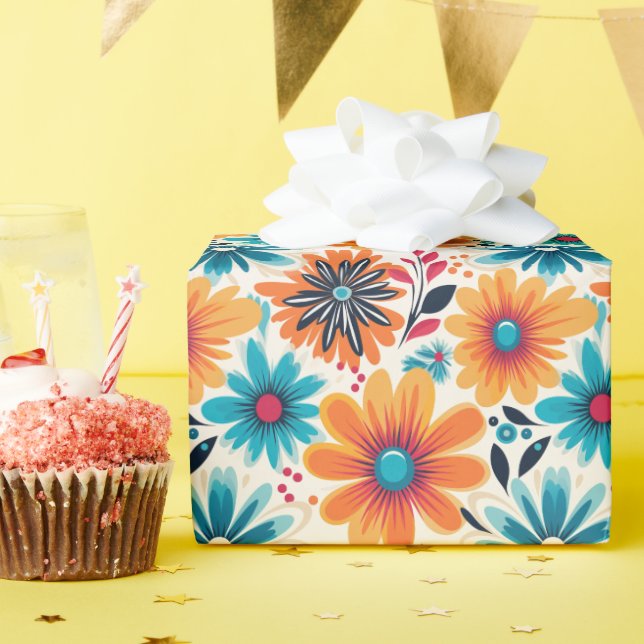 Papier Cadeau Fleur Retro Boho (Fête d'anniversaire)