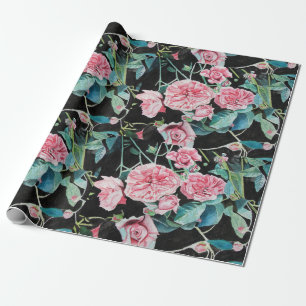 Papier Cadeau Fleur rose rose Aquarelle Peinture Art Rose