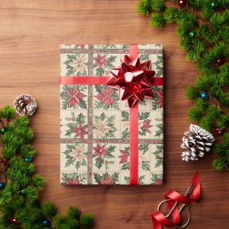 Papier Cadeau Fleur Rouge Poinsettia Sur Un Arrière - plan Blanc