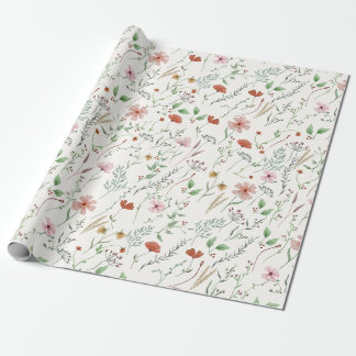 Papier Cadeau Fleur sauvage aquarelle boho vintage motif floral