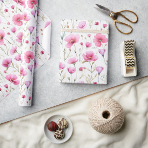 Papier Cadeau Fleur sauvage aquarelle rose