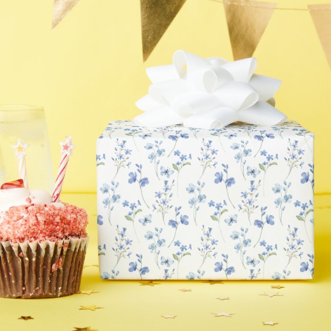 Papier Cadeau Fleur sauvage bleu lunaire Champ Nature Lover (Fête d'anniversaire)