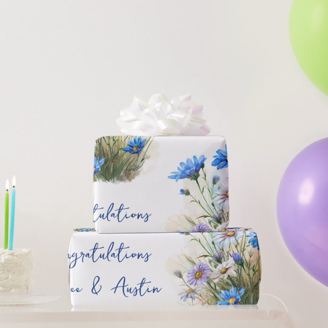 Papier Cadeau Fleur sauvage bleu Mariage/douche Félicitations (Cadeaux de fête)