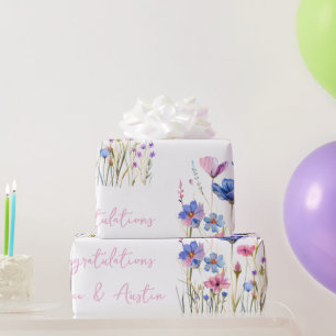 Papier Cadeau Fleur sauvage bleu Mariage/douche Félicitations