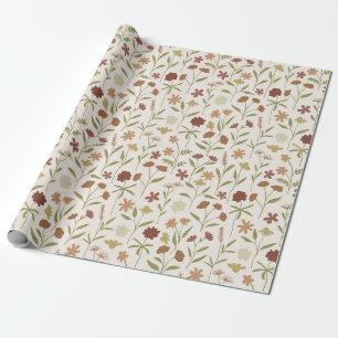 Papier Cadeau Fleur Sauvage Colorée de la Forêt Dessinée à la Ma
