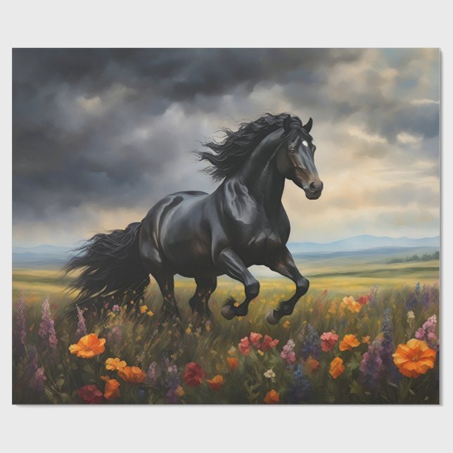 Papier Cadeau Fleur sauvage de la Galloping du cheval friésien (Plat)