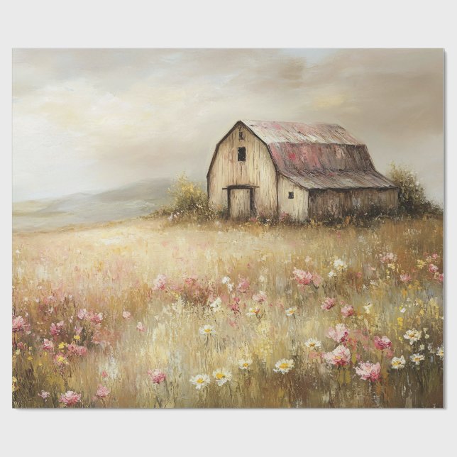 Papier Cadeau Fleur sauvage de la grange blanche rustique, page  (Plat)