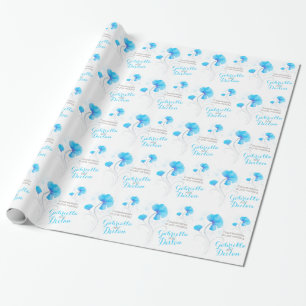 Papier Cadeau fleur sauvage mariage bleu gris enveloppement