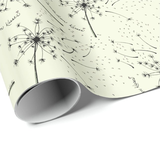 Papier Cadeau Fleur Sauvage Verte Délicate Baisers de Pissenlit  (Coin rond)