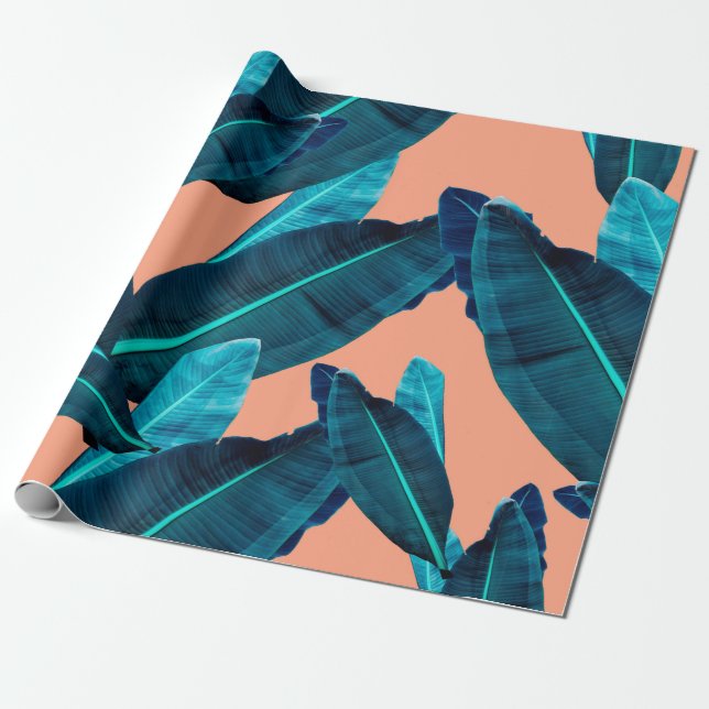Papier Cadeau Fleur tropicale, plante et motif de feuilles b (Déroulé)