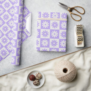 Papier Cadeau Fleur violette À damiers Motif rétro