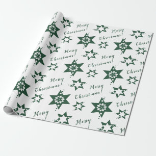 Papier Cadeau 🌟 fleuriste vert étoile Joyeux Noël blanc