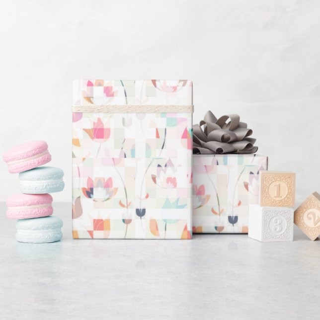 Papier Cadeau Fleurs Abstraites et treillis sans joint (Baby Shower)