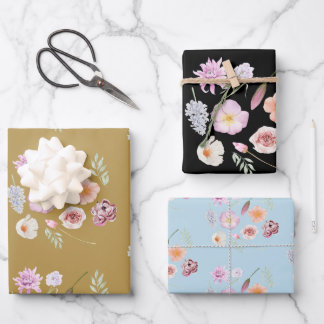 Papier Cadeau Fleurs Aquarelle Assorties