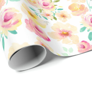 Papier Cadeau Fleurs Aquarelle Jaune Jolie Rose