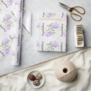 Papier Cadeau Fleurs Aquarelle Violettes - Mariage Personnalisé