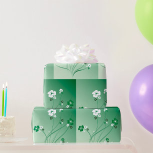 Papier Cadeau Fleurs Blanches Et Vertes