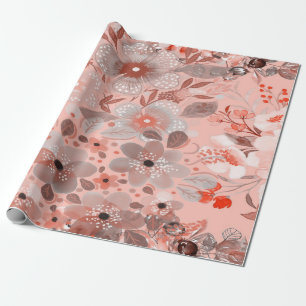 Papier Cadeau Fleurs blanches et violettes sur un Motif rose