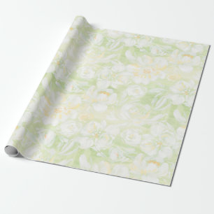 Papier Cadeau Fleurs blanches pincées sur papier d'emballage ver