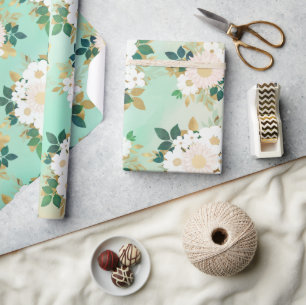 Papier Cadeau Fleurs blanches romantiques Conception de l'aquare