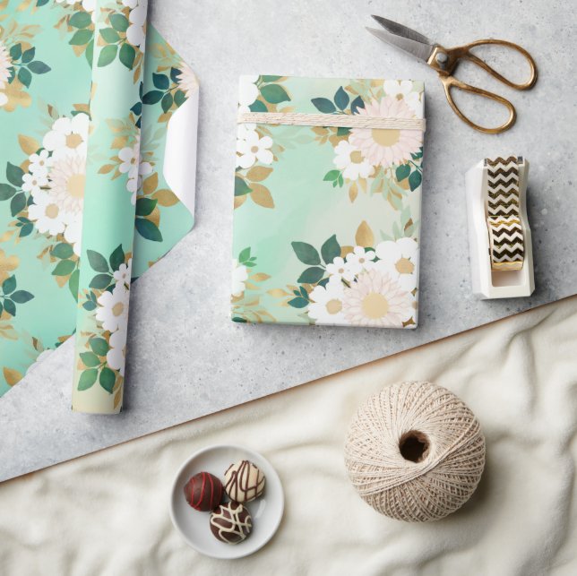 Papier Cadeau Fleurs blanches romantiques Conception de l'aquare (Artisanat)