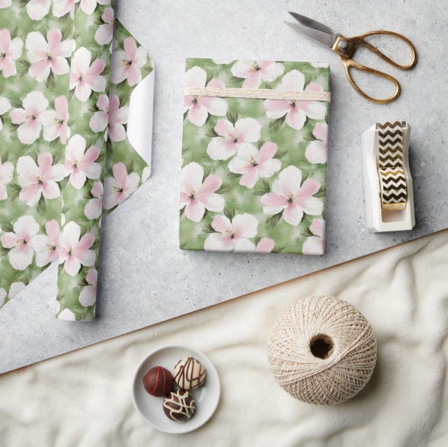 Papier Cadeau Fleurs blanches roses tropicales (Artisanat)