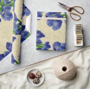 Papier Cadeau Fleurs bleu Iris vintage éphémère motif