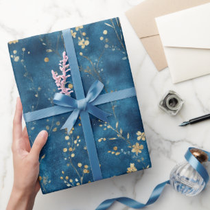 Papier Cadeau Fleurs Bleu Or Shower de Mariée