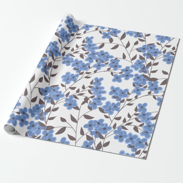 Papier Cadeau Fleurs bleues (Déroulé)