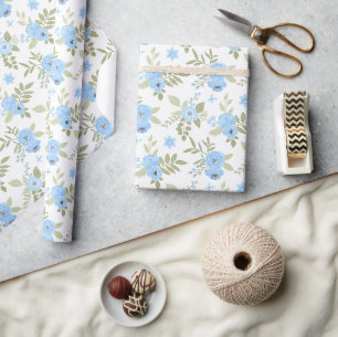 Papier Cadeau Fleurs Bleues Élégantes et Botanique de Verdure