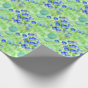 Papier Cadeau Fleurs Bleues Et Grass Motif D'Art Naturel