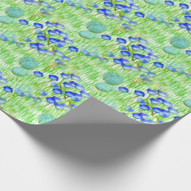 Papier Cadeau Fleurs Bleues Et Grass Motif D'Art Naturel (Coin)