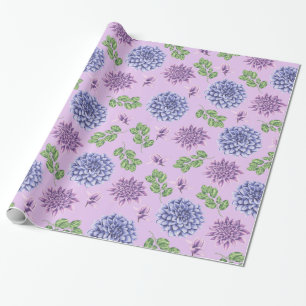 Papier Cadeau Fleurs bleues et violettes sur lavande