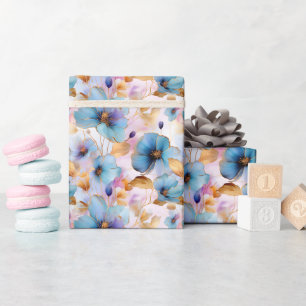 Papier Cadeau Fleurs bleues éthérées dans les pastels doux Encre